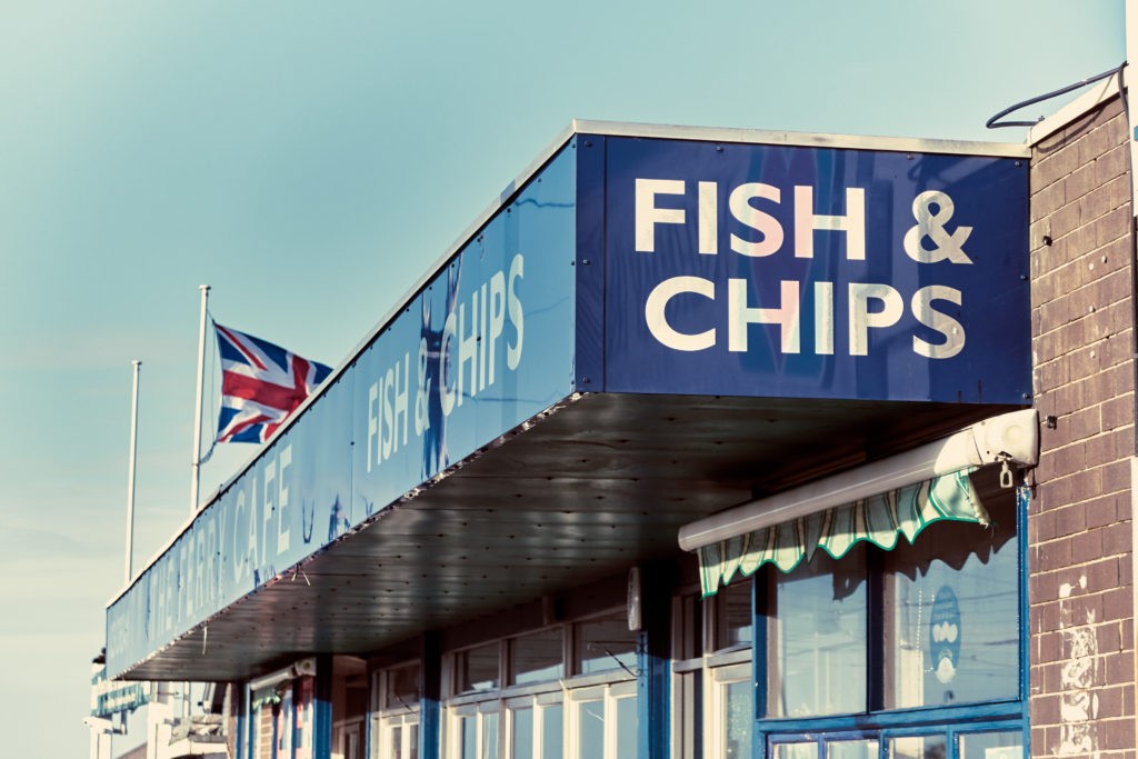 A classic British fish and chips takeaway