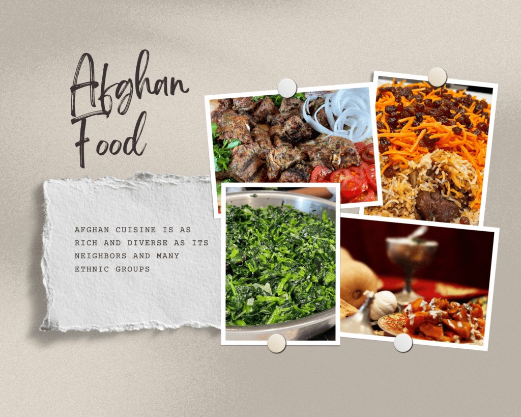 A vibrant collage showcasing various Afghan dishes, highlighting the diversity and richness of Afghanistan food.