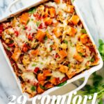 A vibrant display of 29 healthy comfort food recipes, showcasing a colorful and appetizing collection of vegetarian dishes.