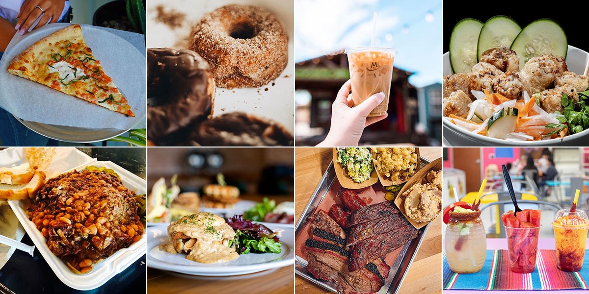 A vibrant spread of diverse Waco dishes showcases the city's rich food scene.