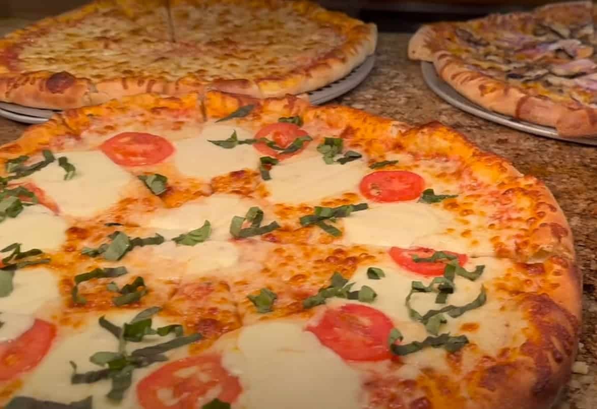 Assorted pizzas at the Bellagio Buffet pizza station