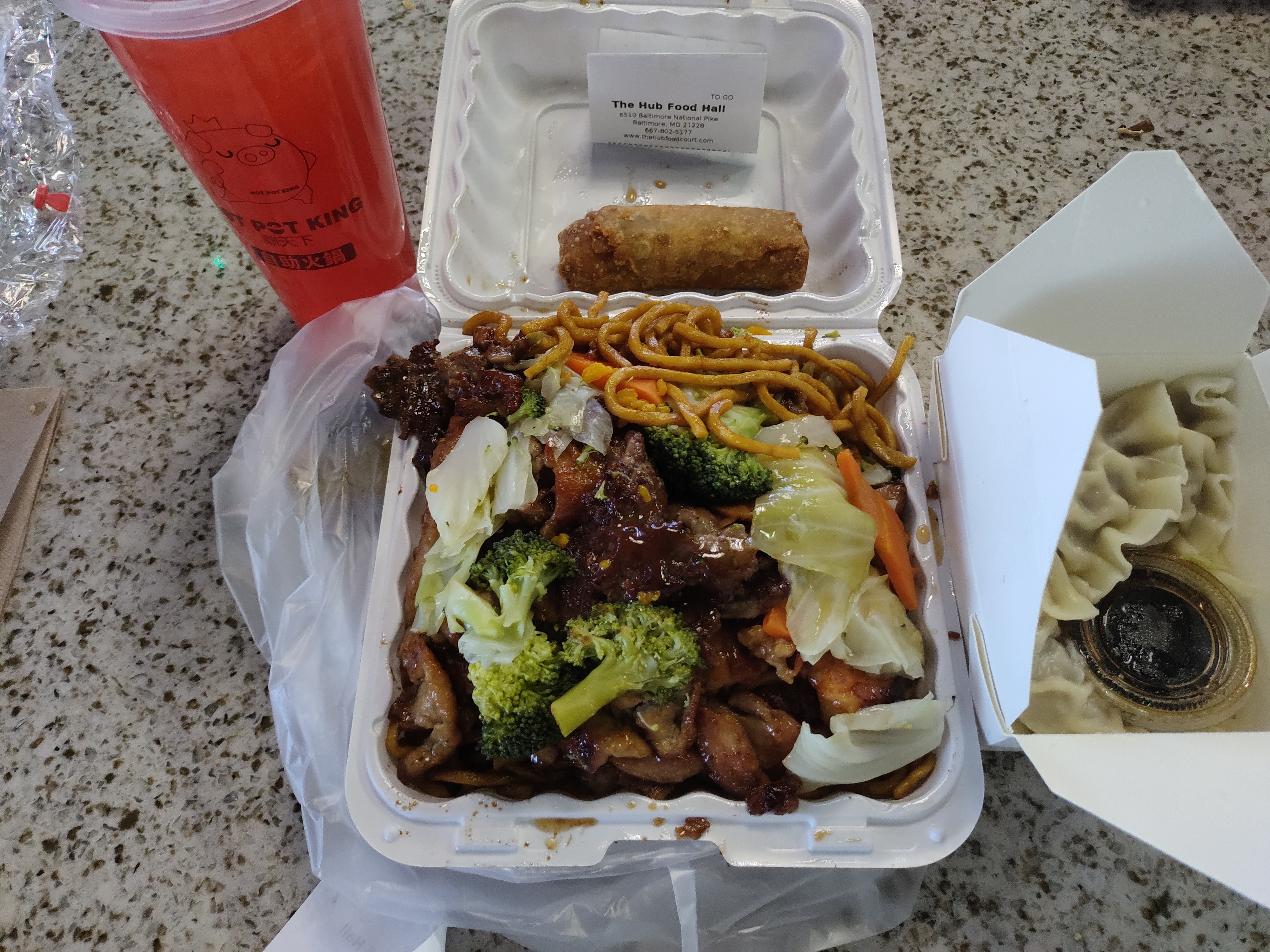 Assortment of Asian dishes at The Hub Asian Food Hall in Catonsville MD