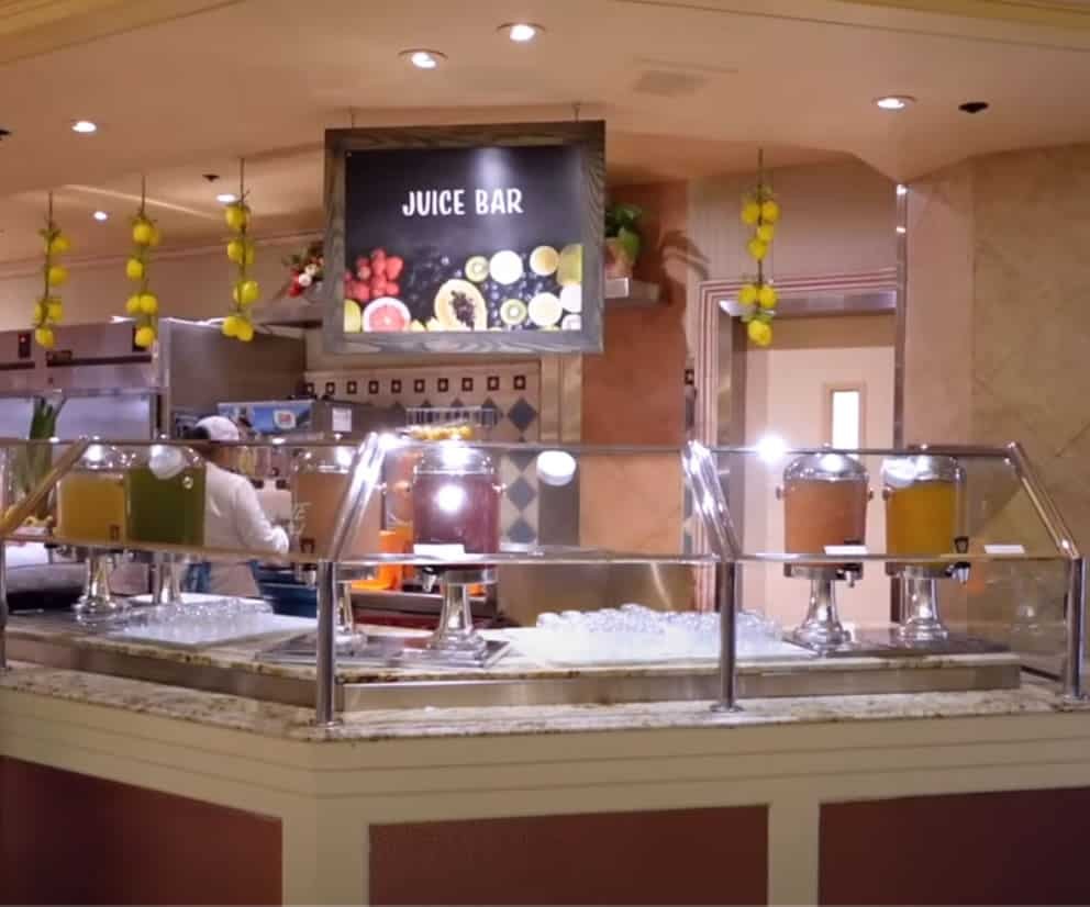 Assortment of fresh juices at the Bellagio Buffet juice bar