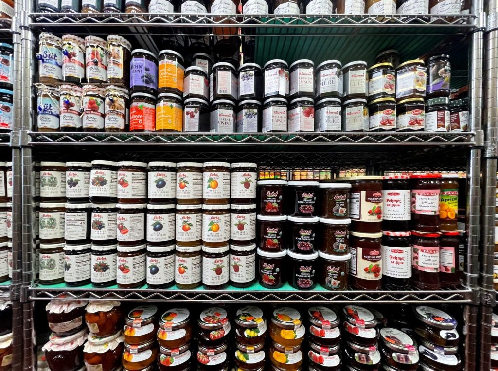 Assortment of international jams and jellies at International Food Bazaar