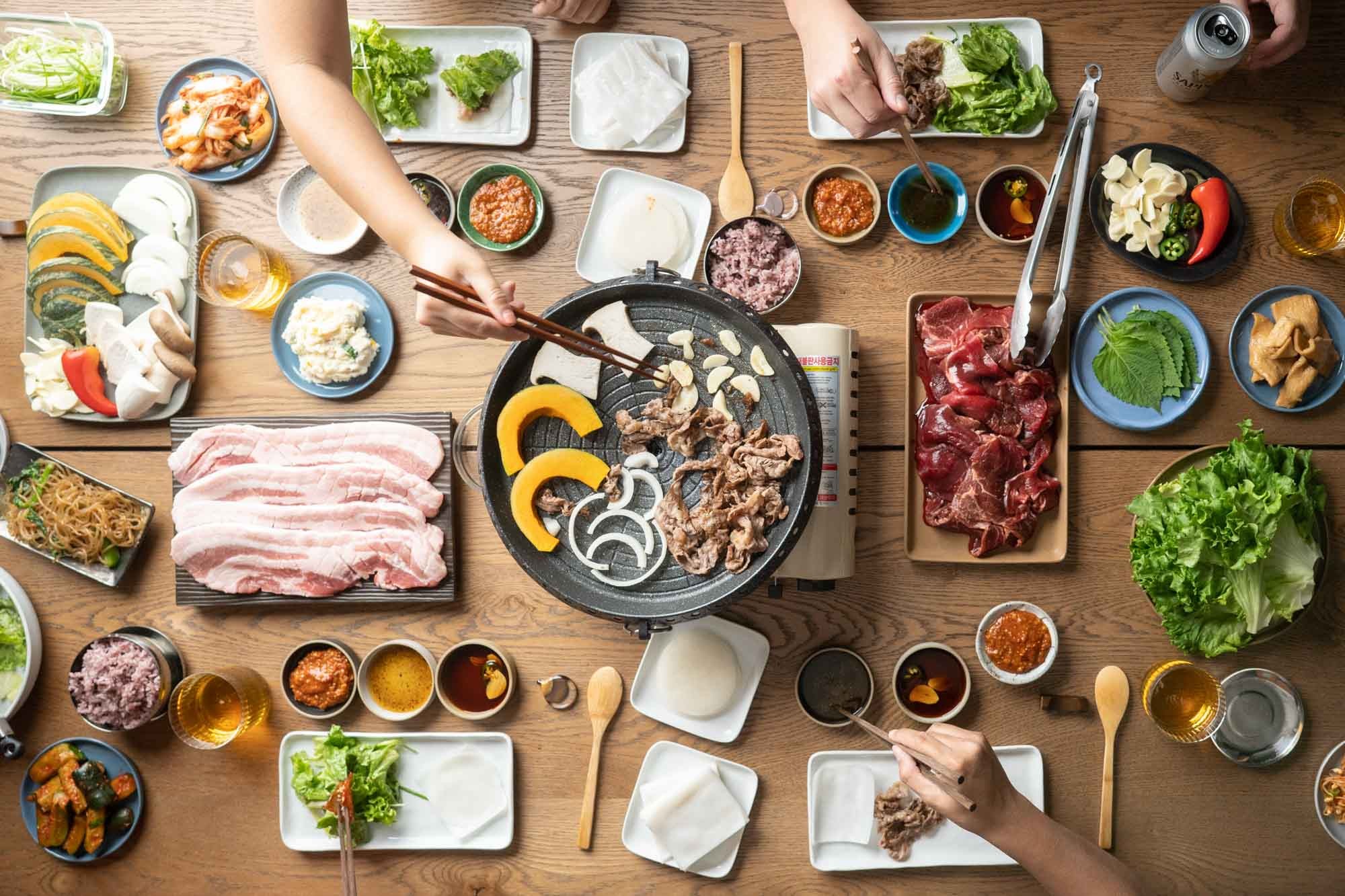 Assortment of Korean Banchan side dishes for KBBQ food