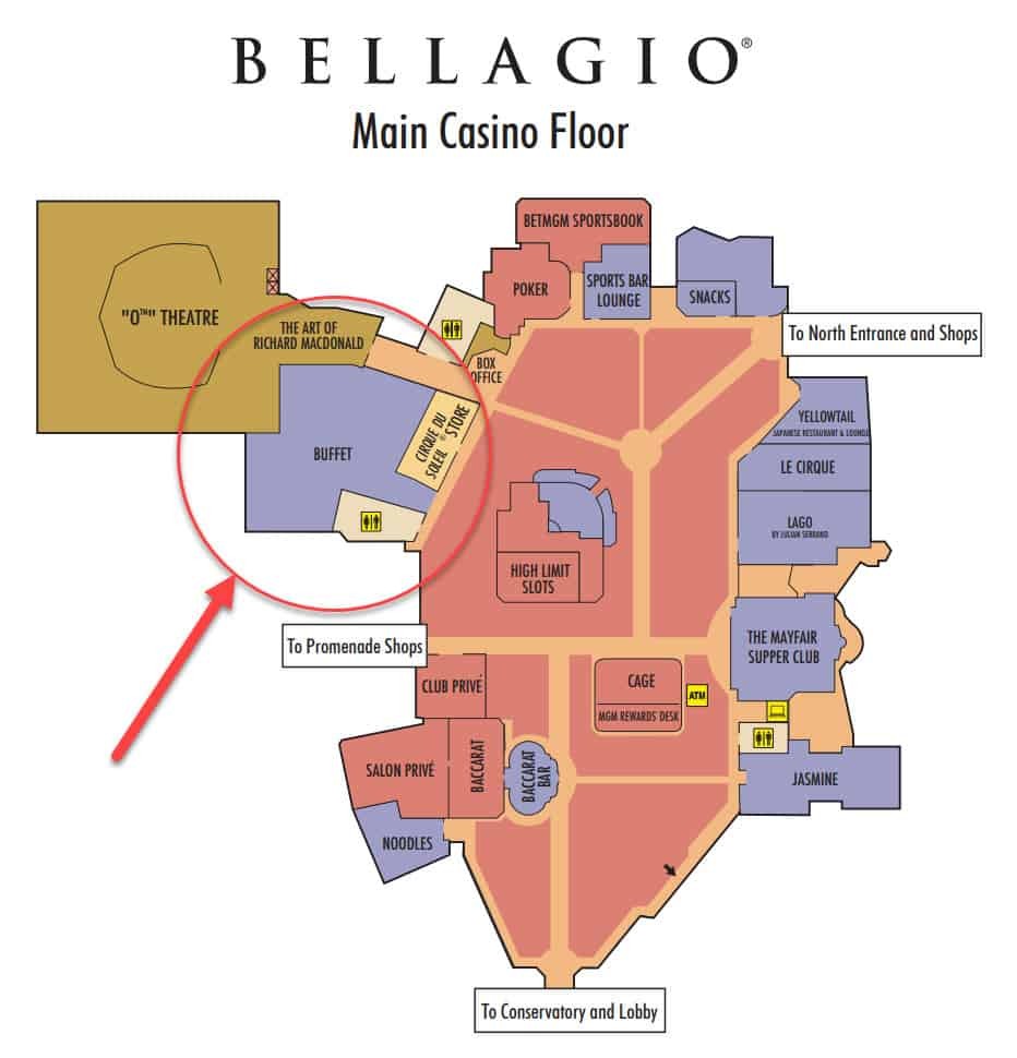 Bellagio Buffet location on the property map