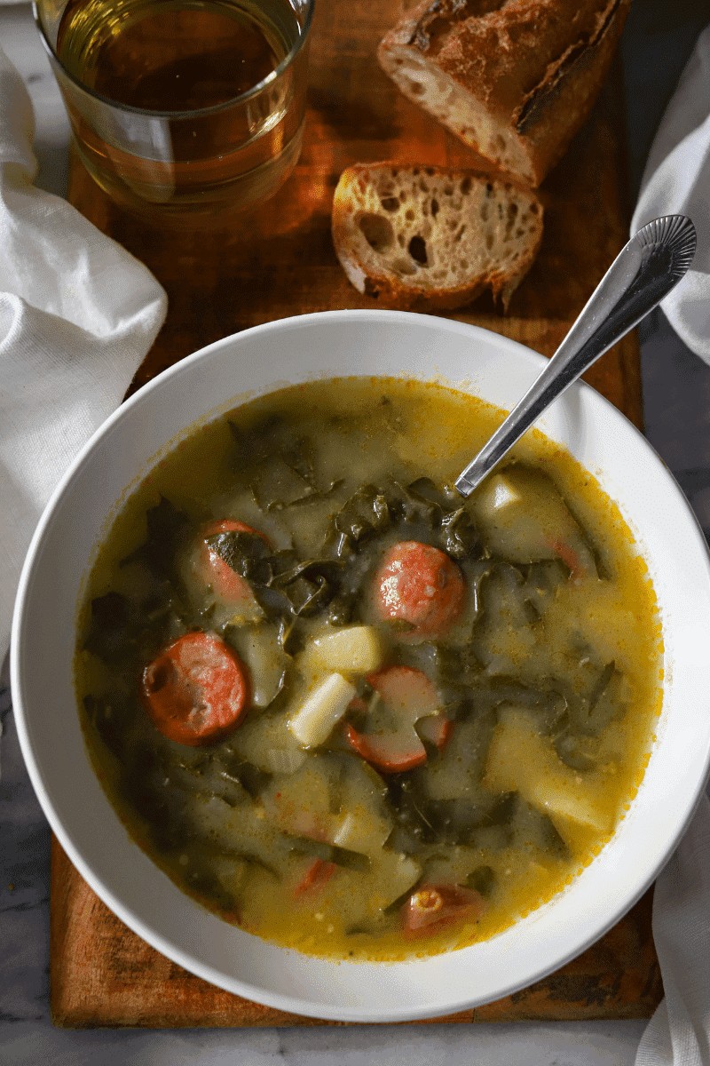 Bowl of caldo verde, a Portuguese-influenced Cape Verde food green soup