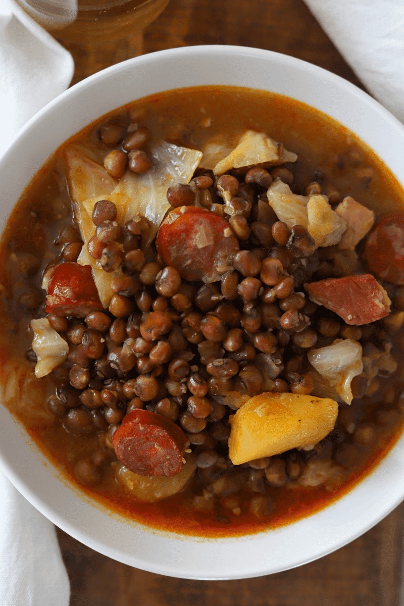 Bowl of feijão congo, a Cape Verde food stewed pigeon peas dish