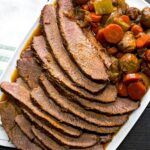 Braised Hanukkah Brisket in a serving dish