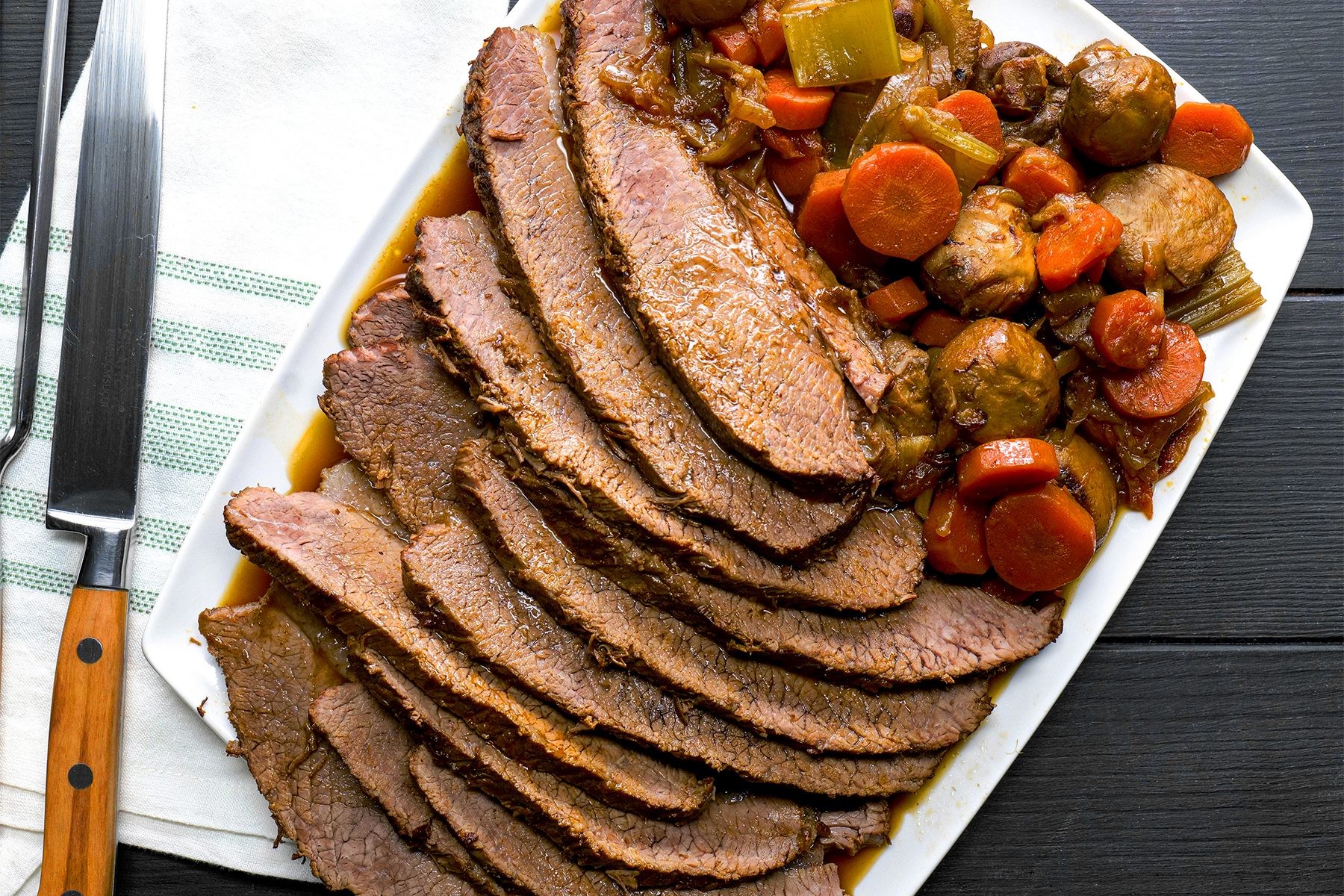 Braised Hanukkah Brisket in a serving dish