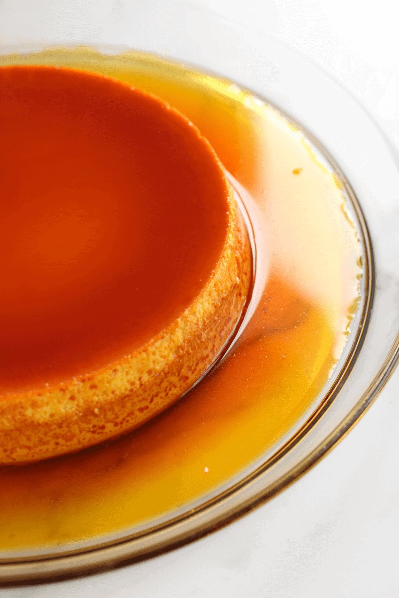 Cape Verdean pudim, a sweet Cape Verde food dessert, with caramel syrup