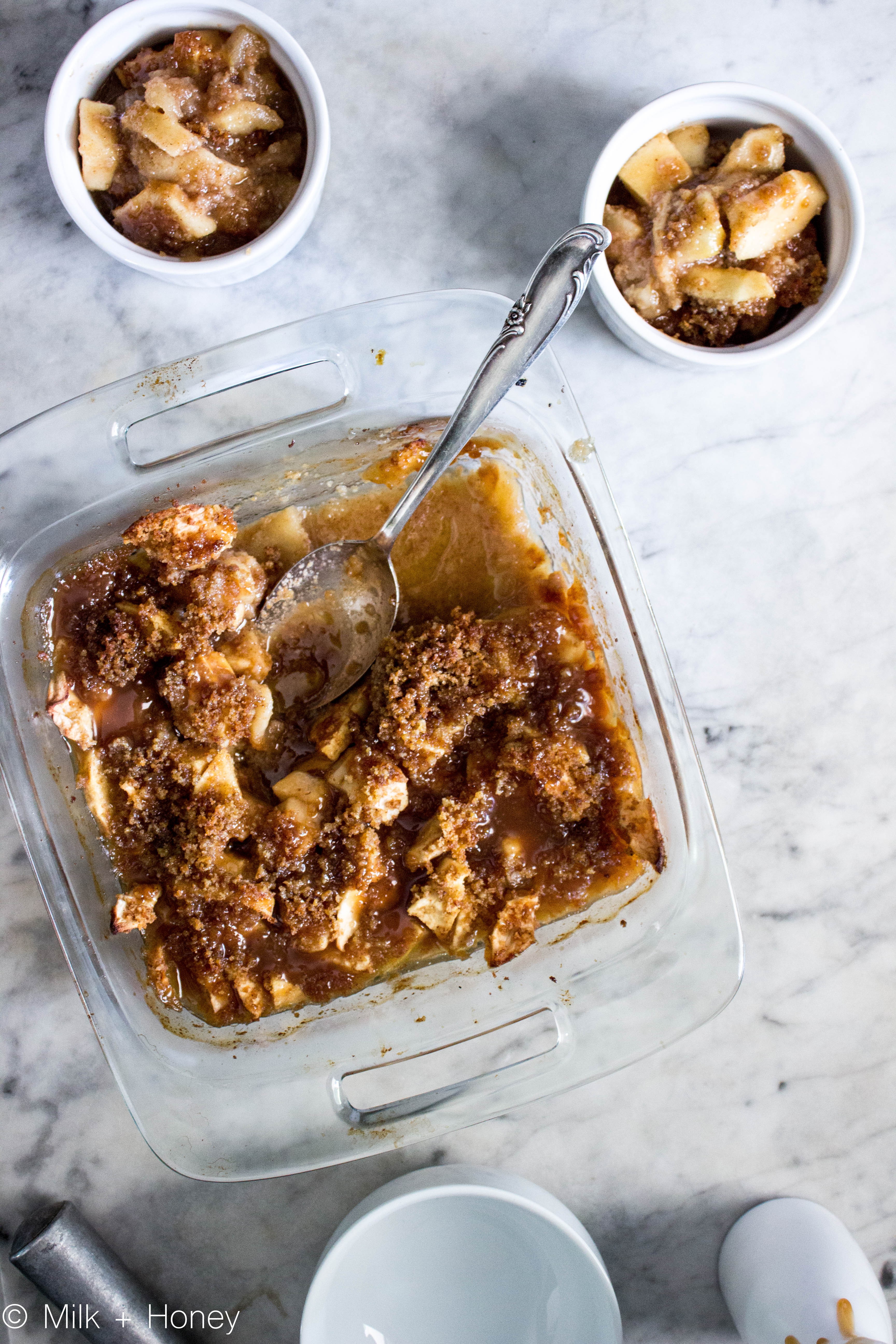 Close-up of a baked Brown Betty with golden brown crumb topping