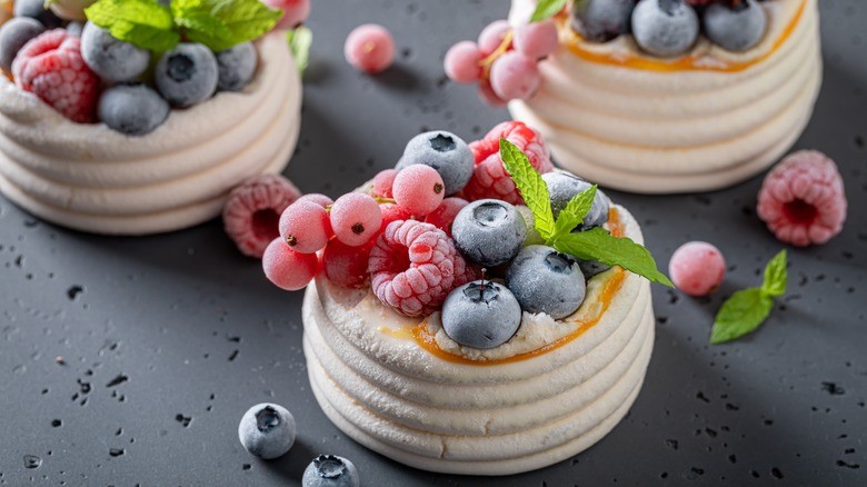 close-up of berry pavlova