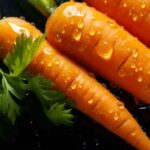 Close up of carrots with water droplets