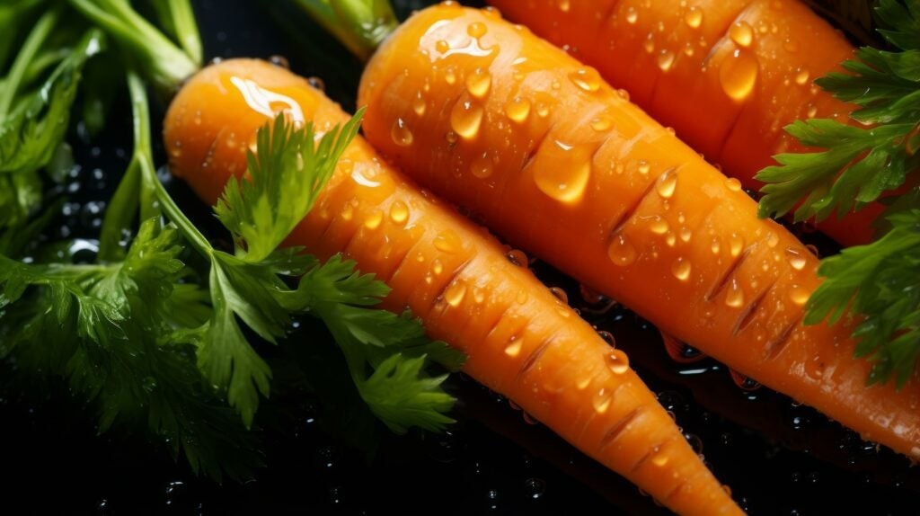 Close up of carrots with water droplets