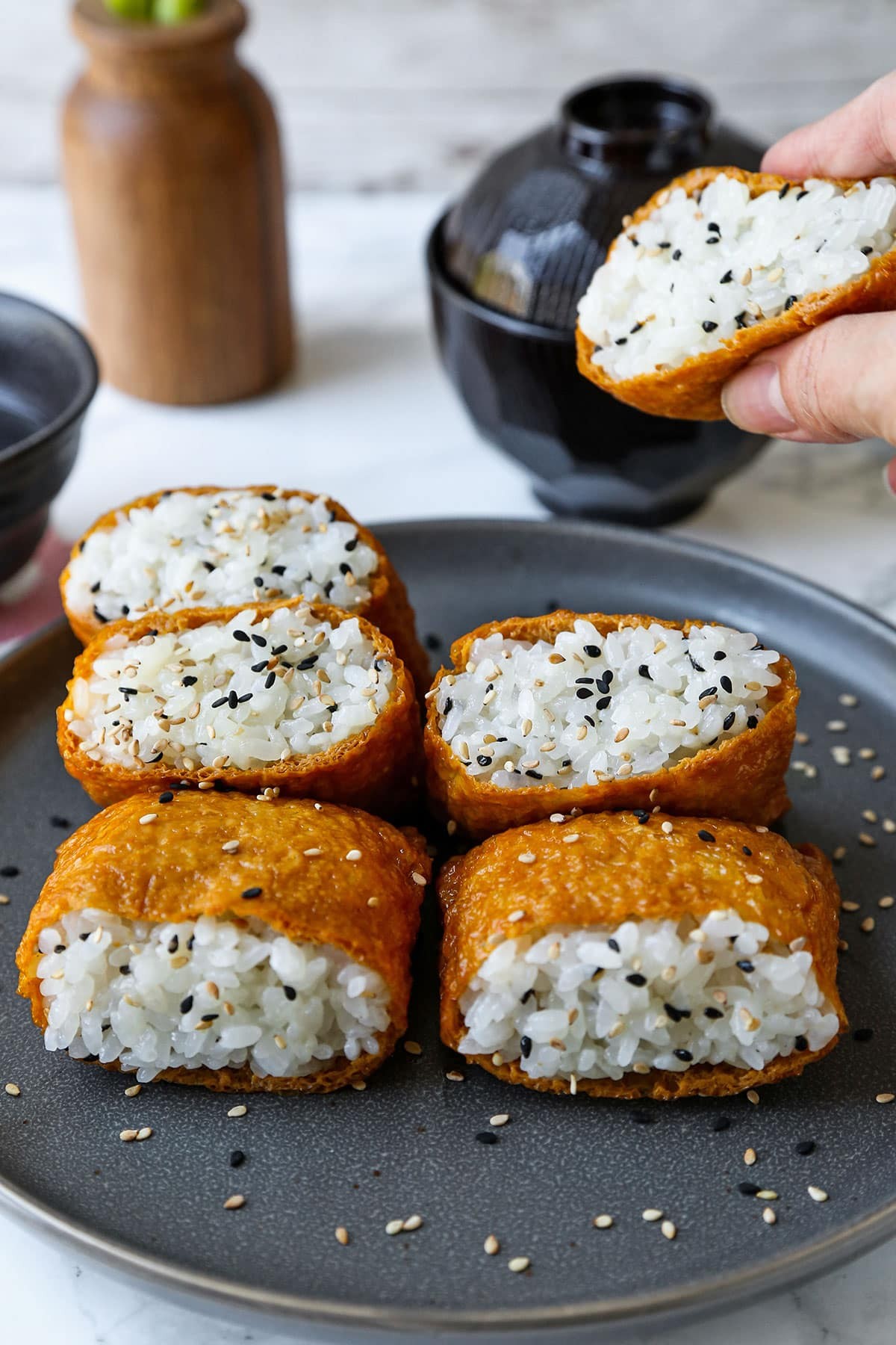 Close-up of homemade Inari Sushi