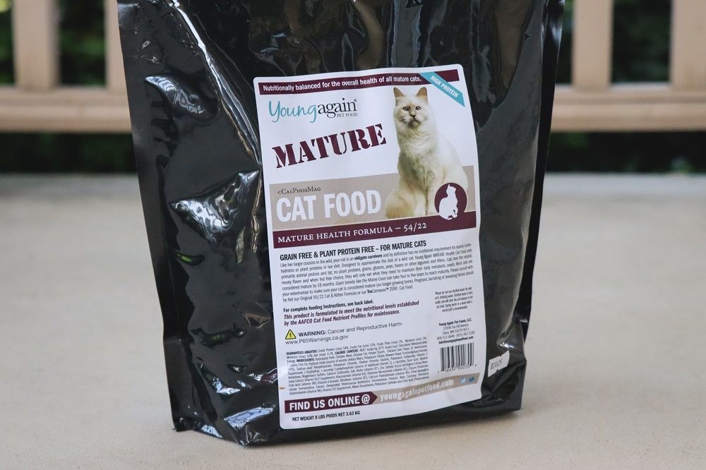 Close-up of Young Again Mature Health Formula dry senior cat food kibble