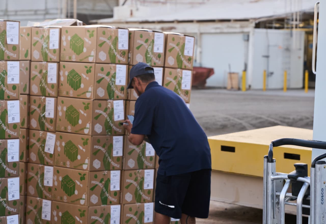 Close-up shot of a Project Food Box package, highlighting the care and quality in the packaging and delivery process.