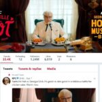 Colonel Sanders portrayed in a humorous and unexpected setting for a KFC food advertisement.