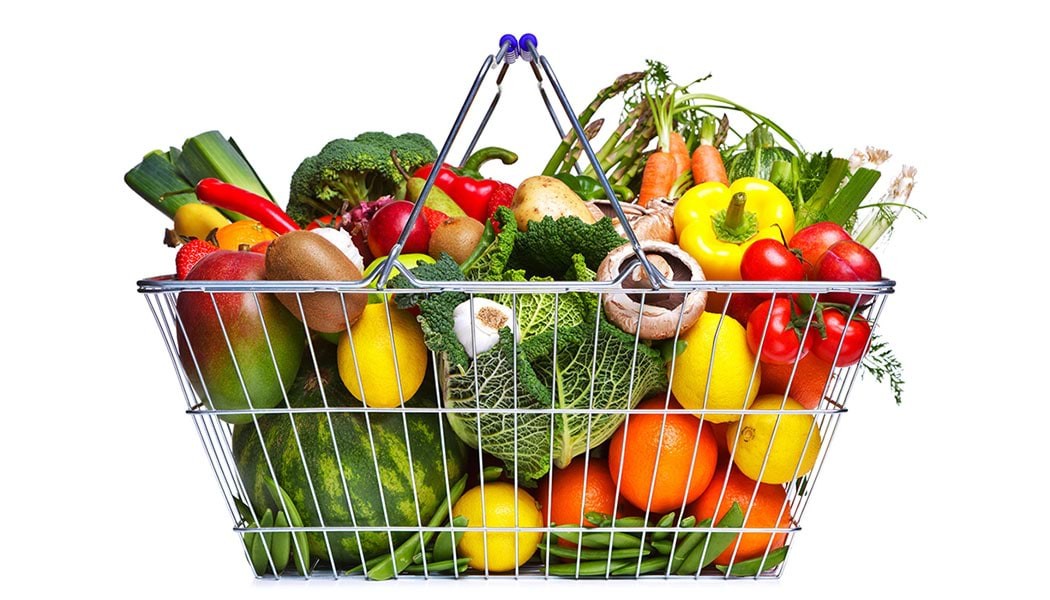 Colorful display of various fruits and vegetables, emphasizing fresh and healthy food choices