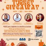 East Dallas Turkey Giveaway poster, promoting free turkey distribution for Thanksgiving 2024 in Dallas.