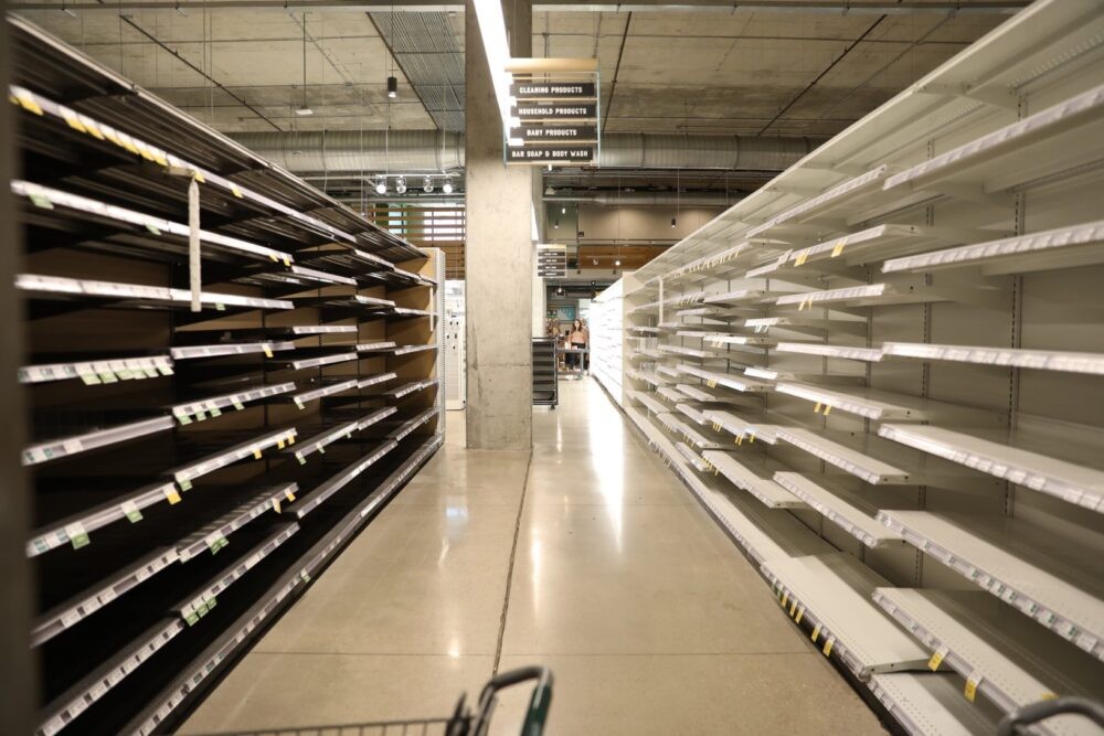 Empty aisles at Midtown Whole Foods Market Houston during closure sale