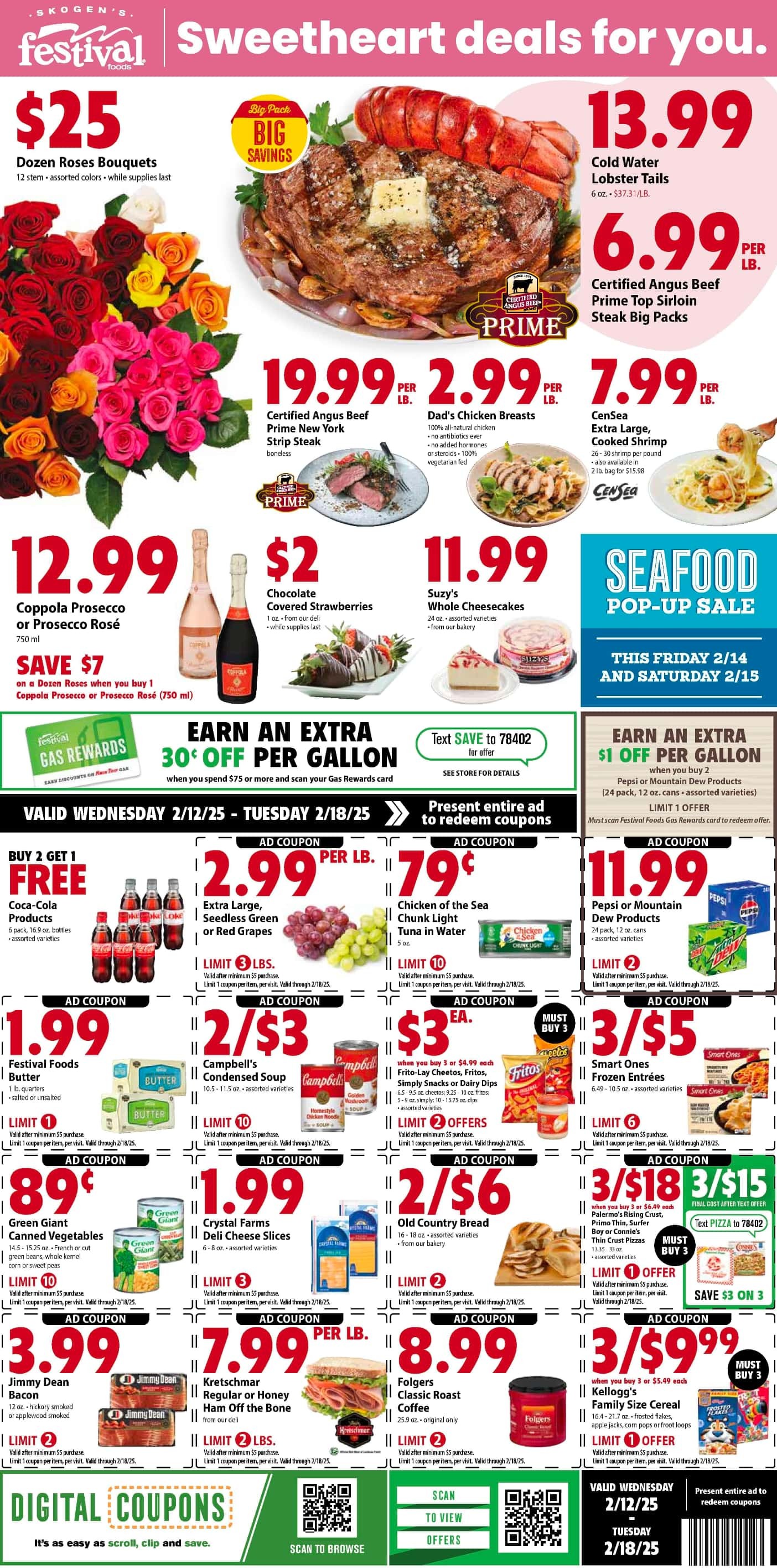 Festival Foods Weekly Ad for February 12th to 18th, 2025, featuring weekly discounts and promotions