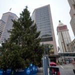 Fountain Square Christmas Tree in Cincinnati, illuminated for the holidays