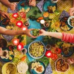 Friends enjoying a Tex-Mex dinner together