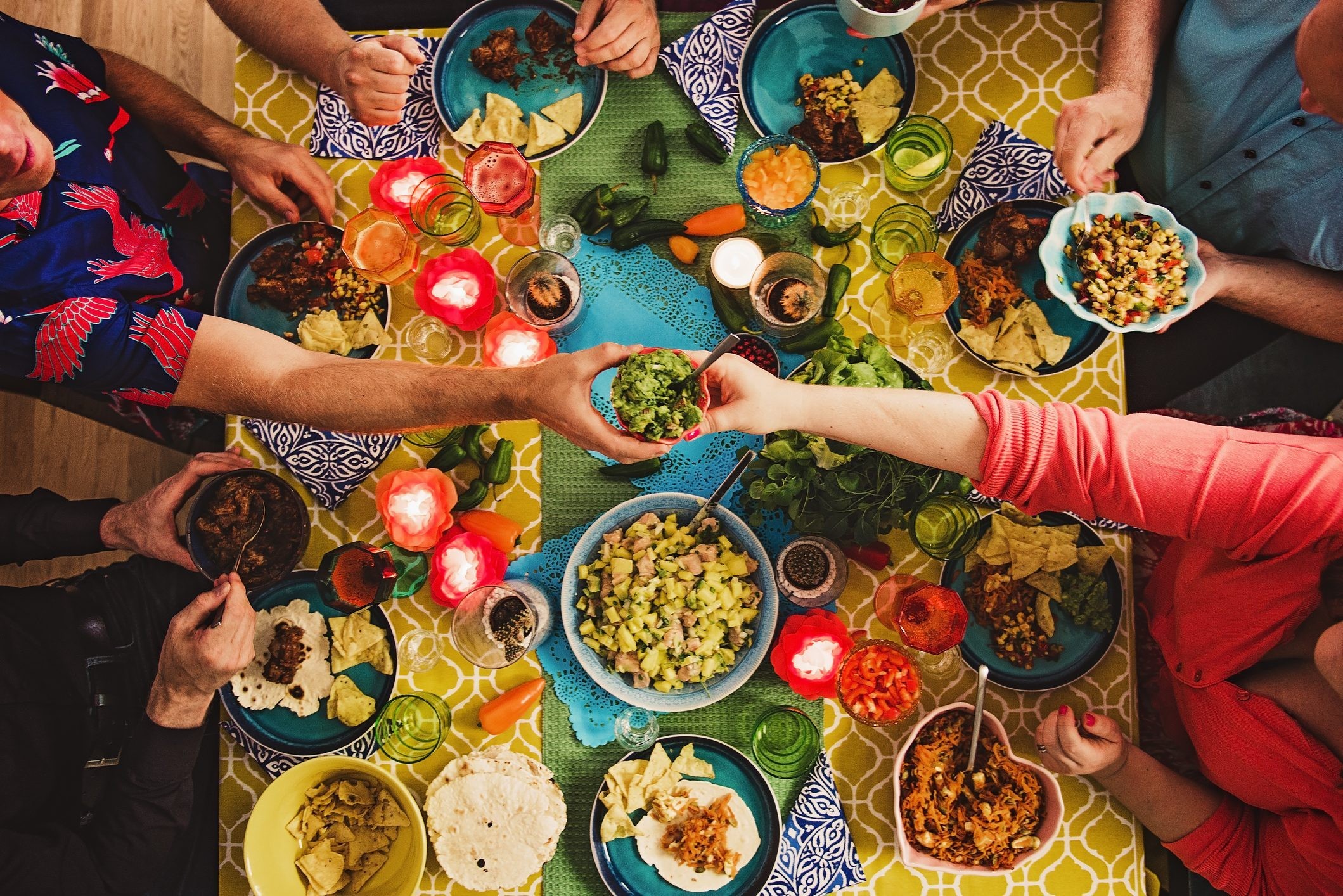 Friends enjoying a Tex-Mex dinner together