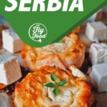 Gibanica, a traditional Serbian cheese pie made with layers of filo pastry and cheese, showcasing the flaky texture and golden crust.