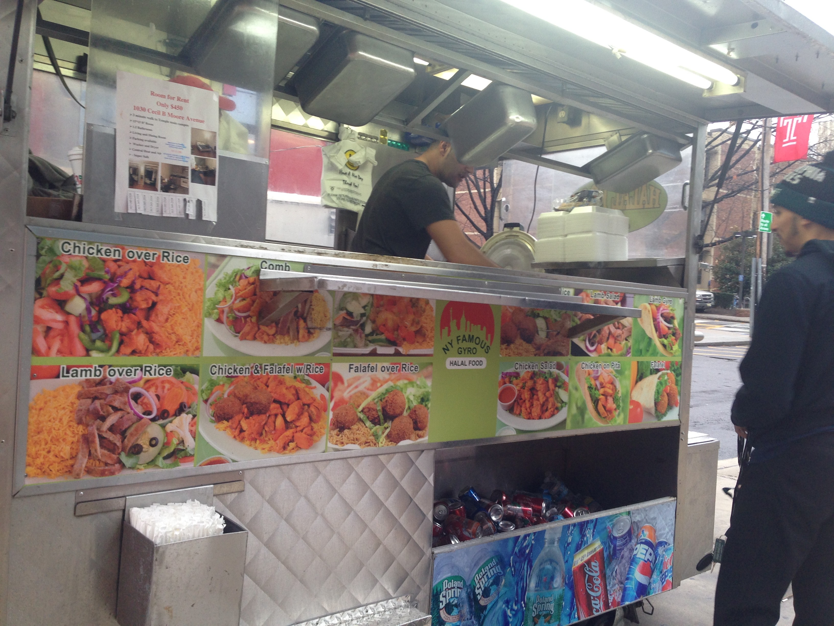 Halal food cart at Temple University serving customers