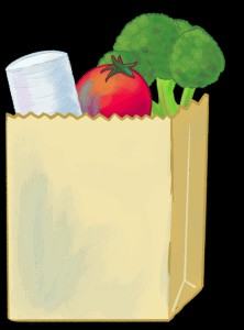 Illustration of a bag of food, symbolizing Baton Rouge food assistance.