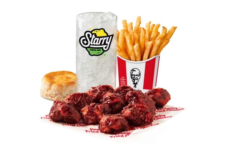 KFC saucy nuggets with fries and soda