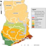 Map of Ghana highlighting climate zones