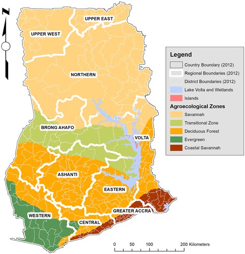 Map of Ghana highlighting climate zones