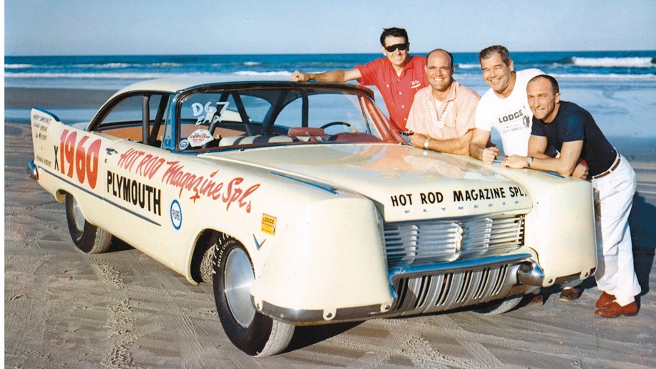 NHRA vs NASCAR at Daytona Beach with Wally Parks and a race car