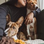 Nori De Vega with her two basenjis, Anouk and Klaus