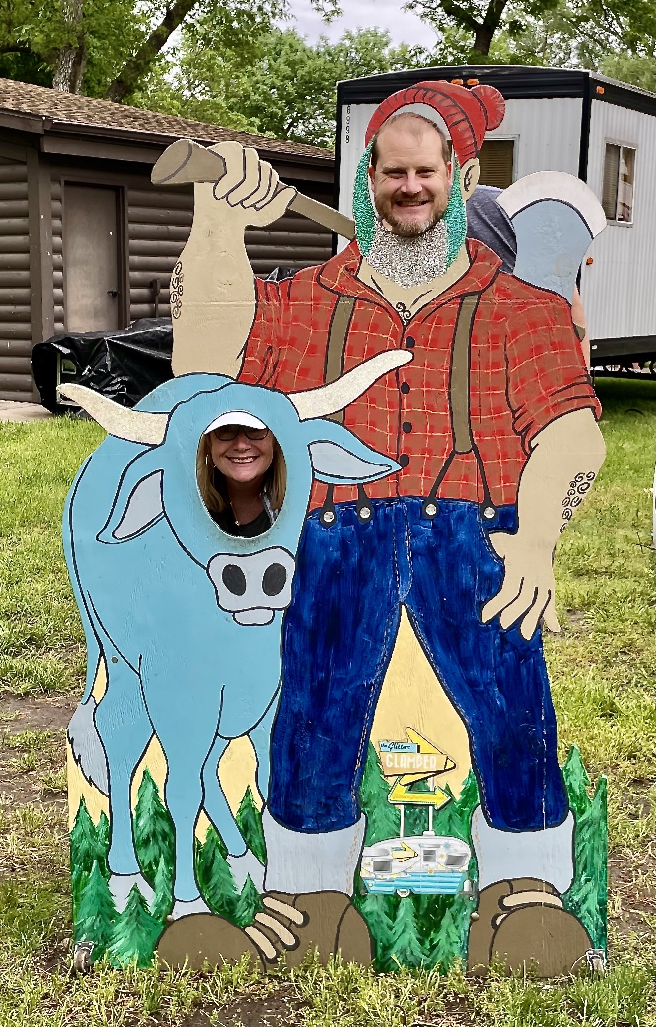 Paul Bunyan and Babe the Blue Ox welcome visitors to the Minnesota State Fair Kickoff to Summer