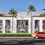 Rendering of the proposed Restoration Hardware (RH) gallery in Naples, featuring a rooftop restaurant and luxury home furnishings.