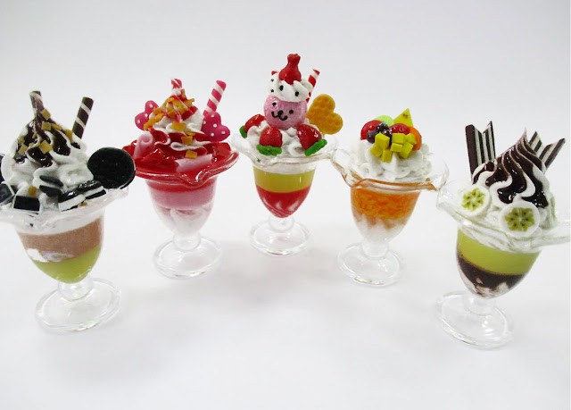 Set of five detailed miniature milkshakes