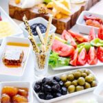 Table spread of various party foods