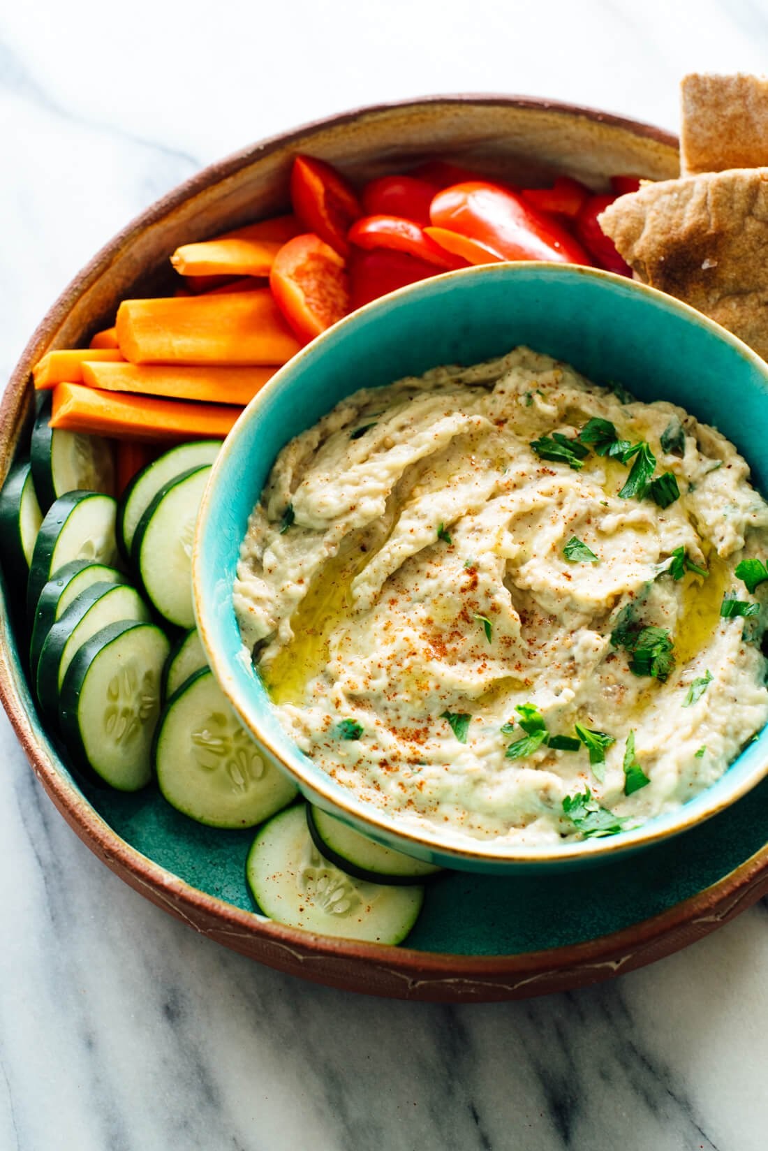 The best baba ganoush recipe, made with oven-roasted eggplant, tahini, olive oil, lemon juice and garlic!