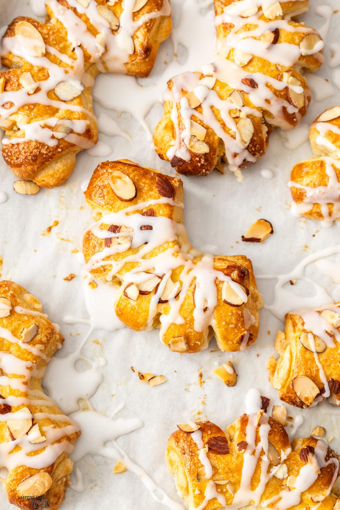 Top down view of a bear claw pastry.