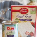 Two simple ingredients for pineapple angel food cake: angel food cake mix and crushed pineapple