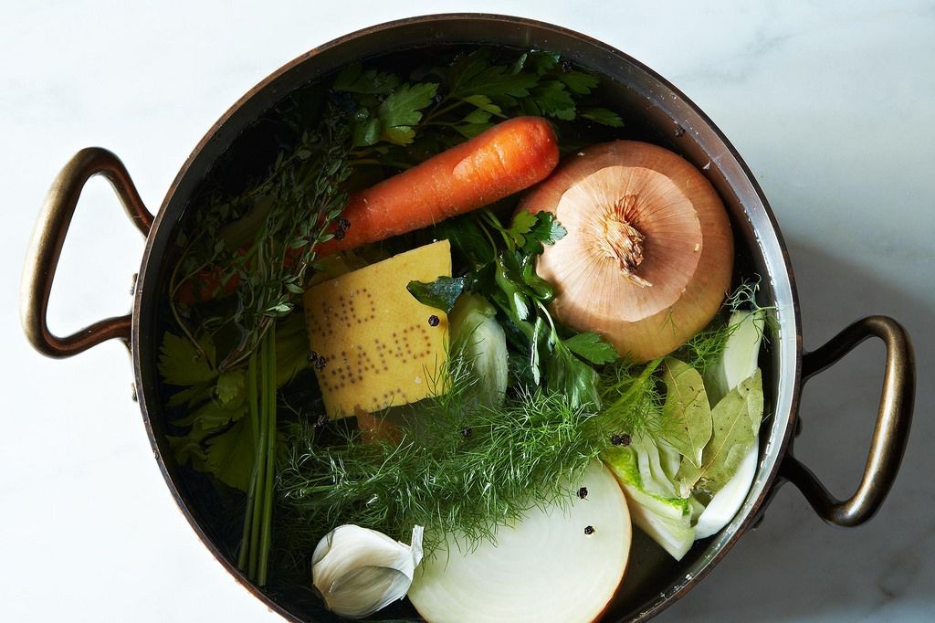 Vegetable scraps in a zip-top bag ready for stock