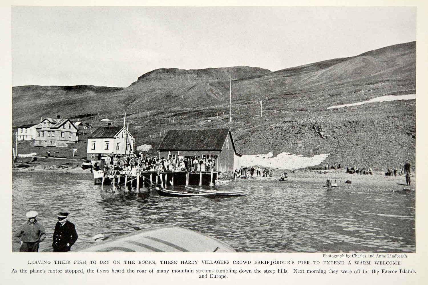 Vintage photo of Eskifjörður fishing village pier in 19th century, showcasing Iceland's historical reliance on fishing