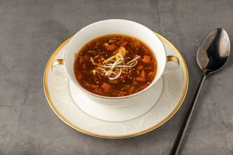 Chinese hot and sour soup in a bowl