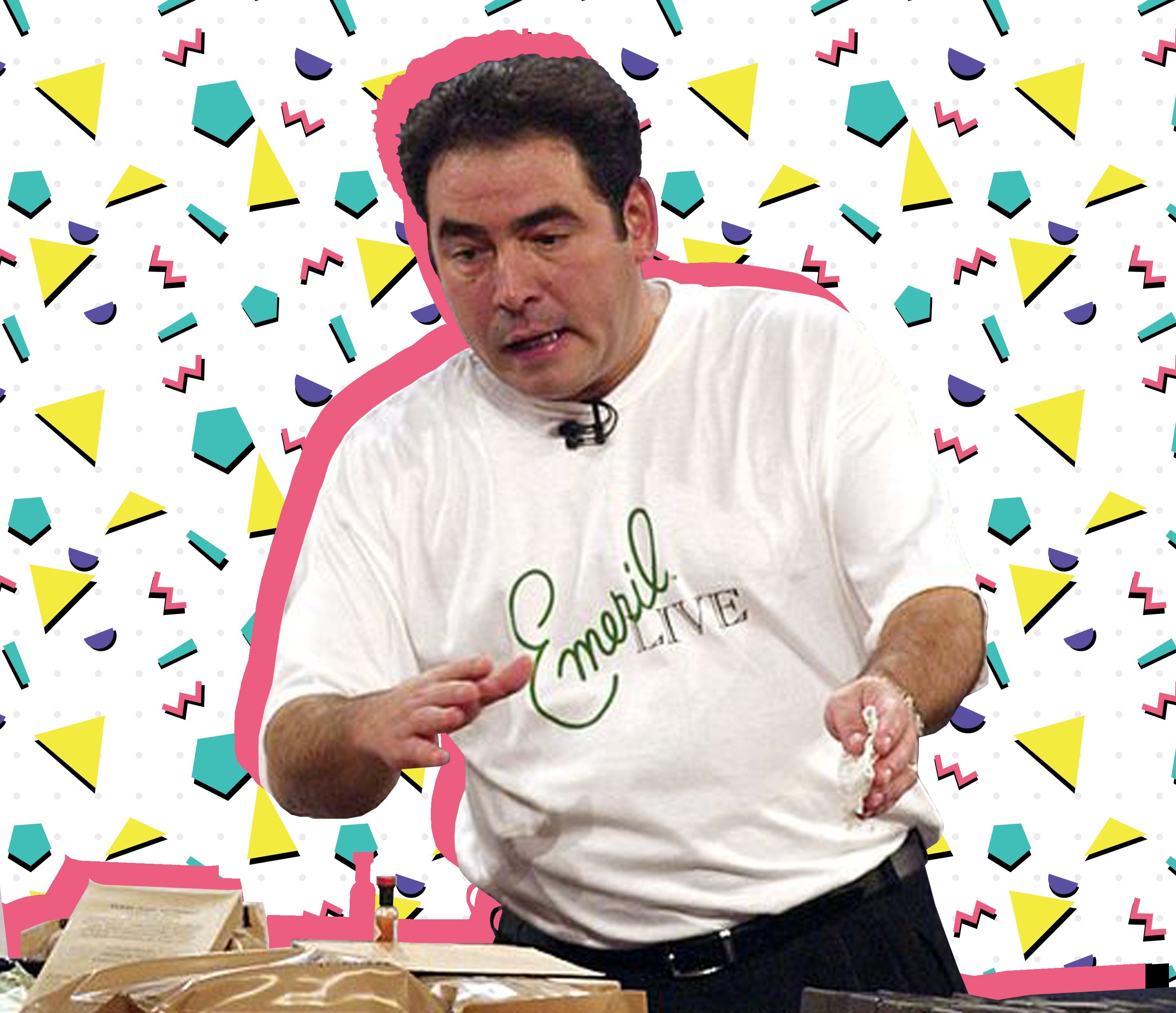 Emeril Lagasse hosting Essence of Emeril, showcasing 90s food entertainment
