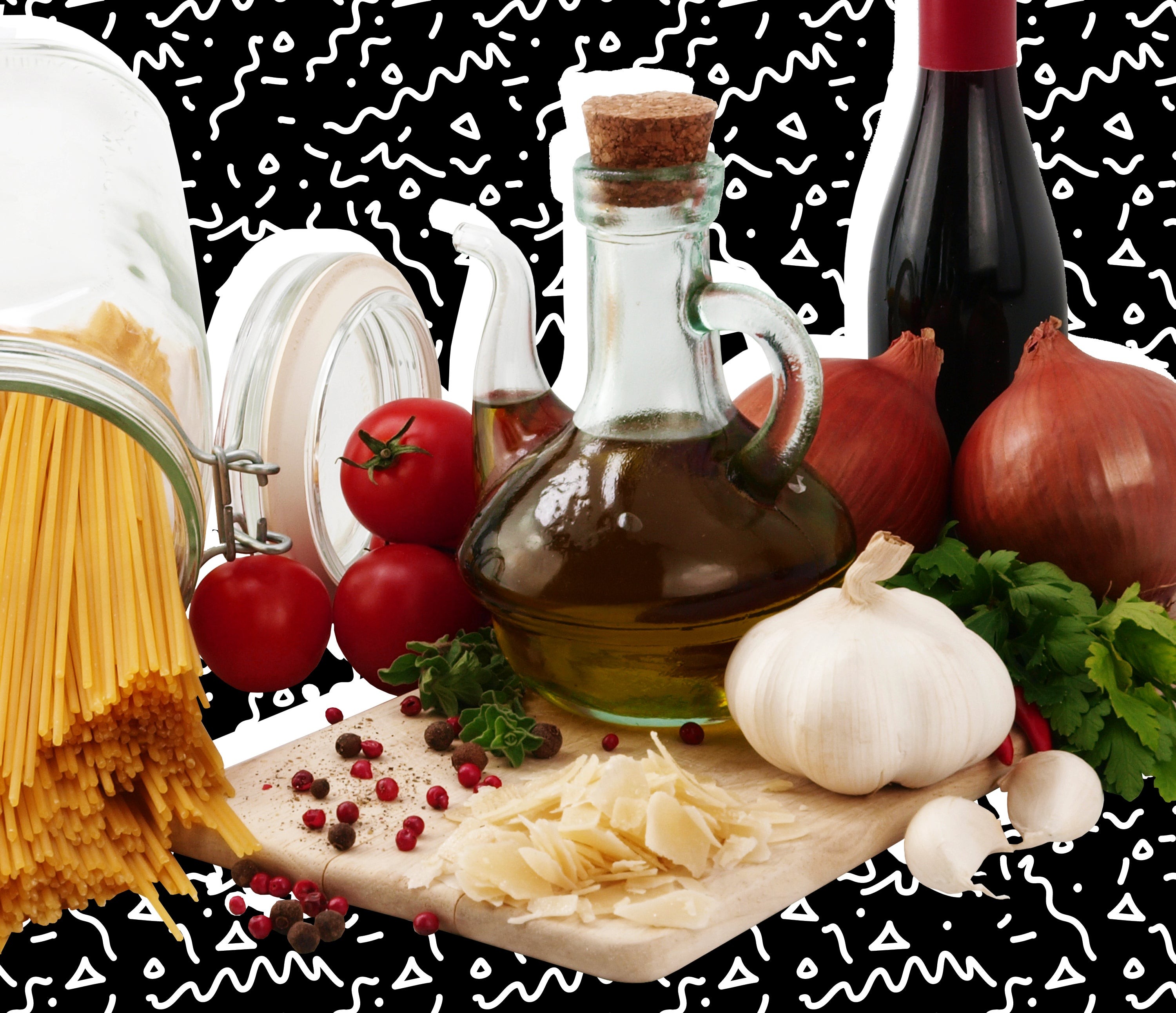 Various Italian dishes, symbolizing the regionalization of Italian food in the 90s